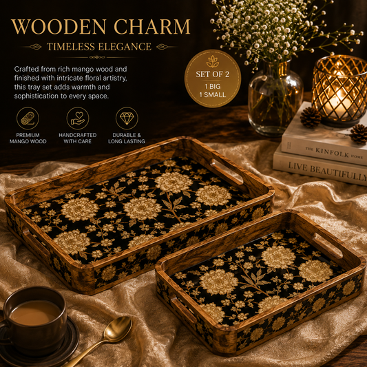 Luxury Mango Wood Serving Tray with Elegant Floral Design
