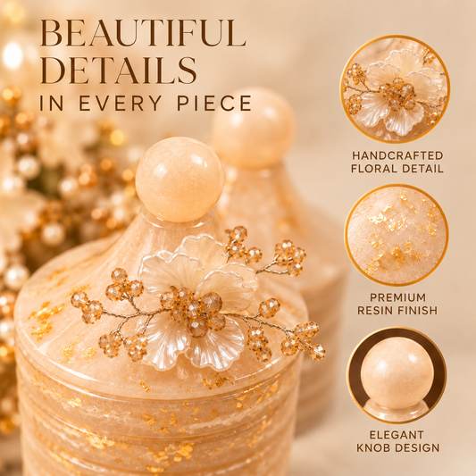 Handcrafted Resin 6 Jar Multipurpose Organiser Set with Decorative Tray |Sajja Kreation