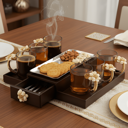 Latest handicrafts Wooden Serving Tray with Utensils