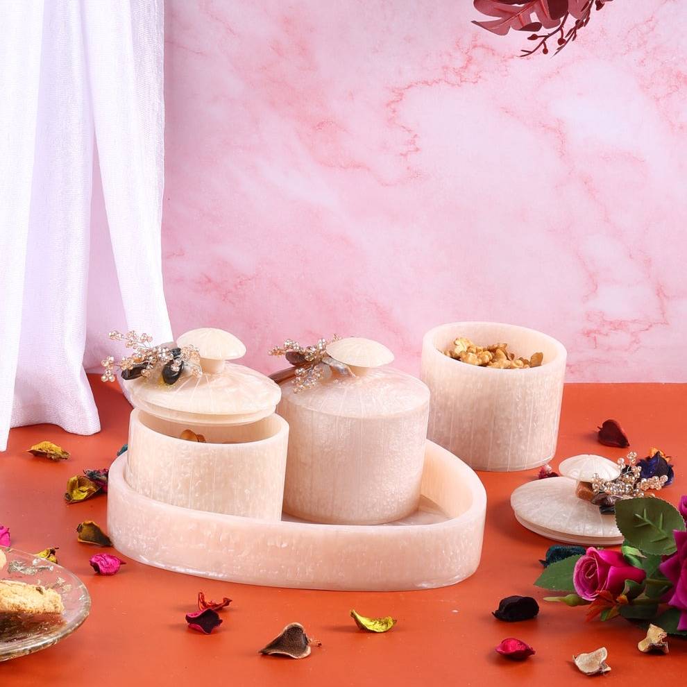 White Marble Dry Fruit Organiser Set