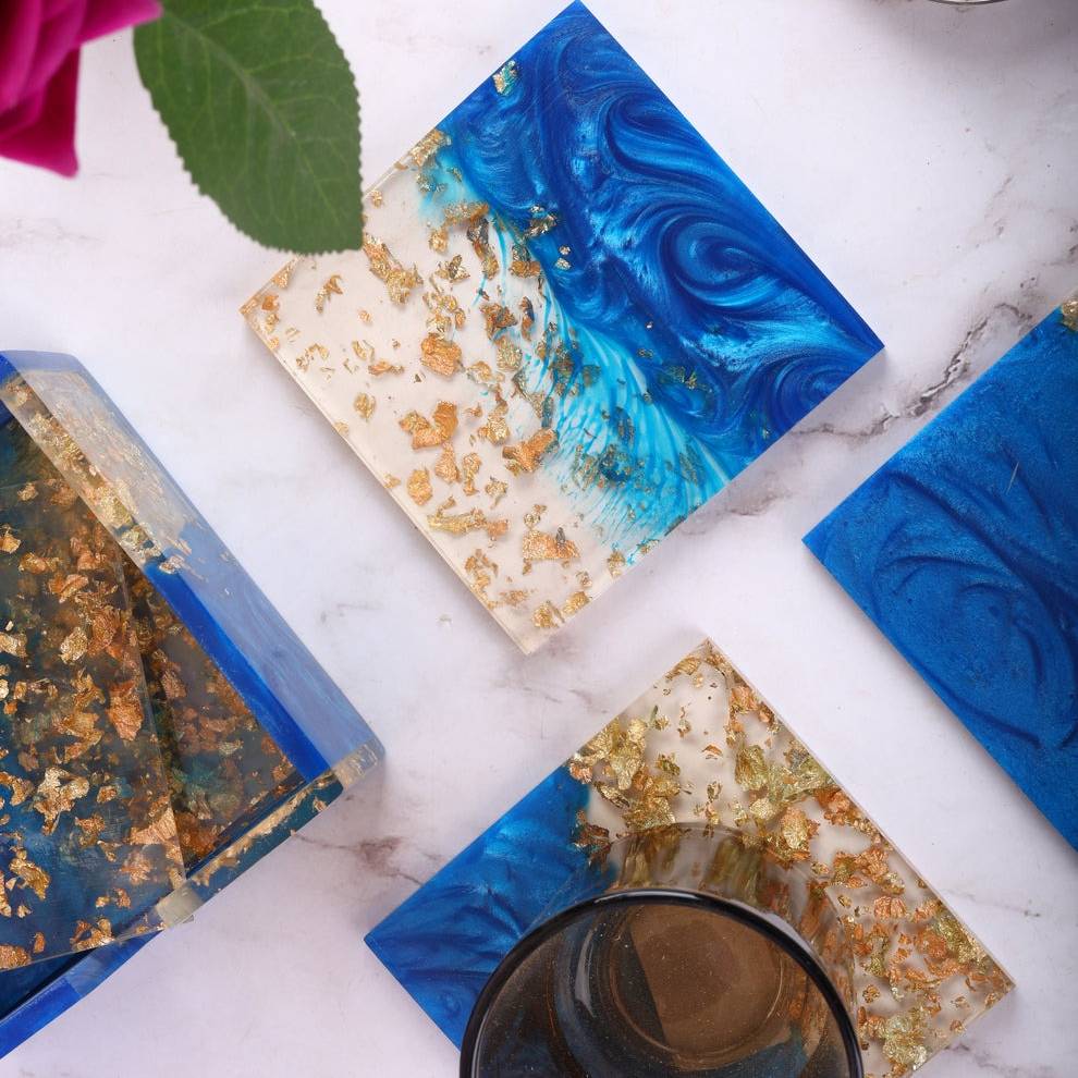 Blue Sparkle Resin Coasters Set