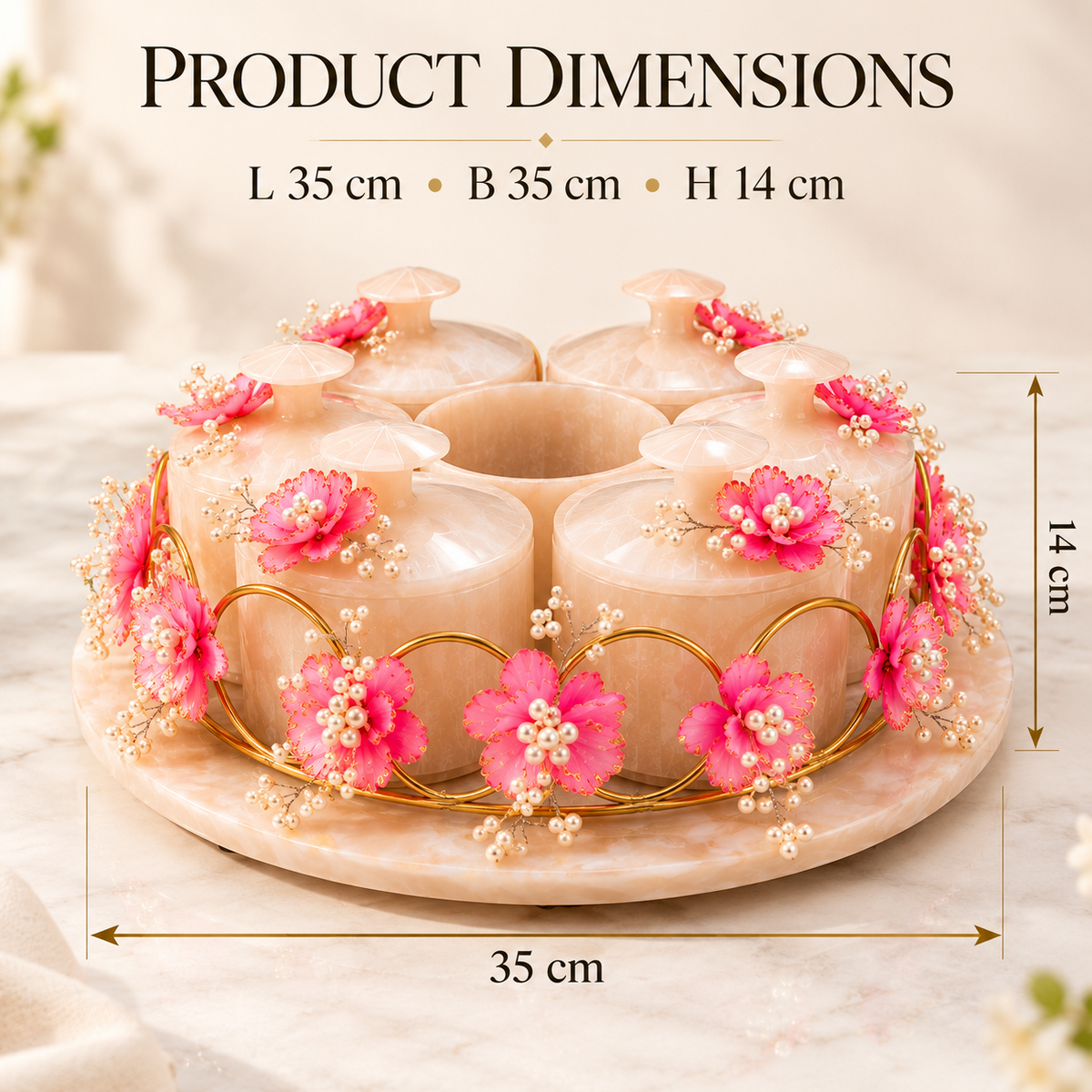 Resin Revolving 6 Jar Platter with Airtight Jars & Handcrafted Decoration | 360° Rotating Multipurpose Organizer