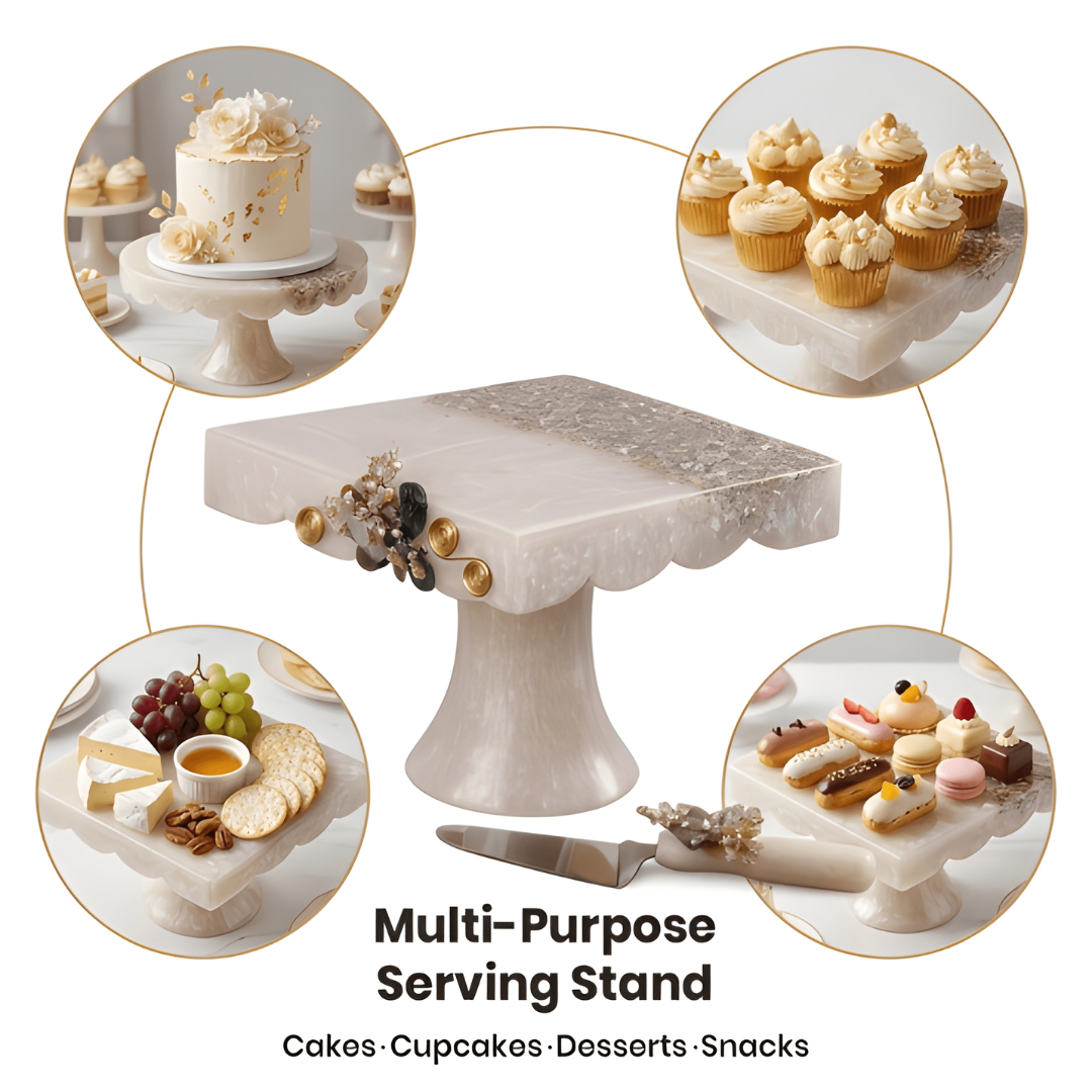 Square Resin Cake Stand with Spatula