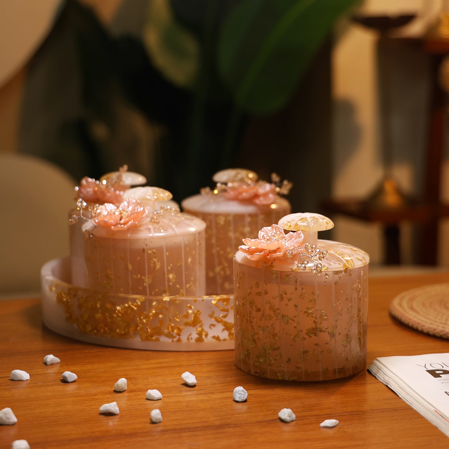 Resin Airtight 4 Jar Organiser with Handmade Motifs