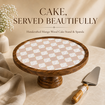 Mango Wood Cake Stand with Cake Spatula