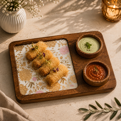 Handcrafted Mango Wood Snacks Platter with 2 Bowls