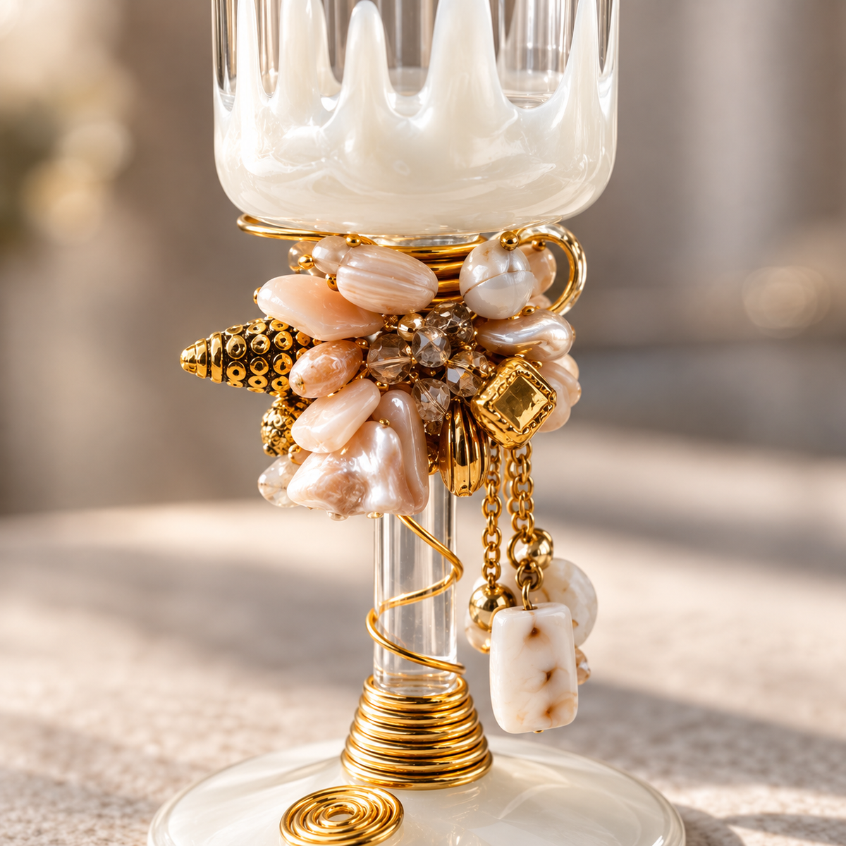 Sajja Kreation Handcrafted Pearl Accent Champagne Flute Set of 6