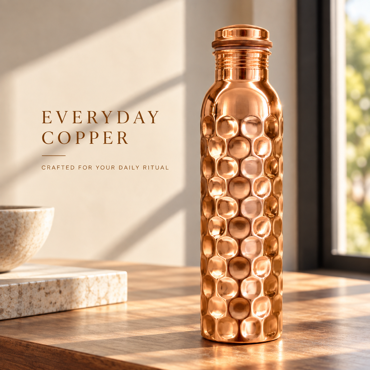 Hammered Copper Water Bottle – 950 ml