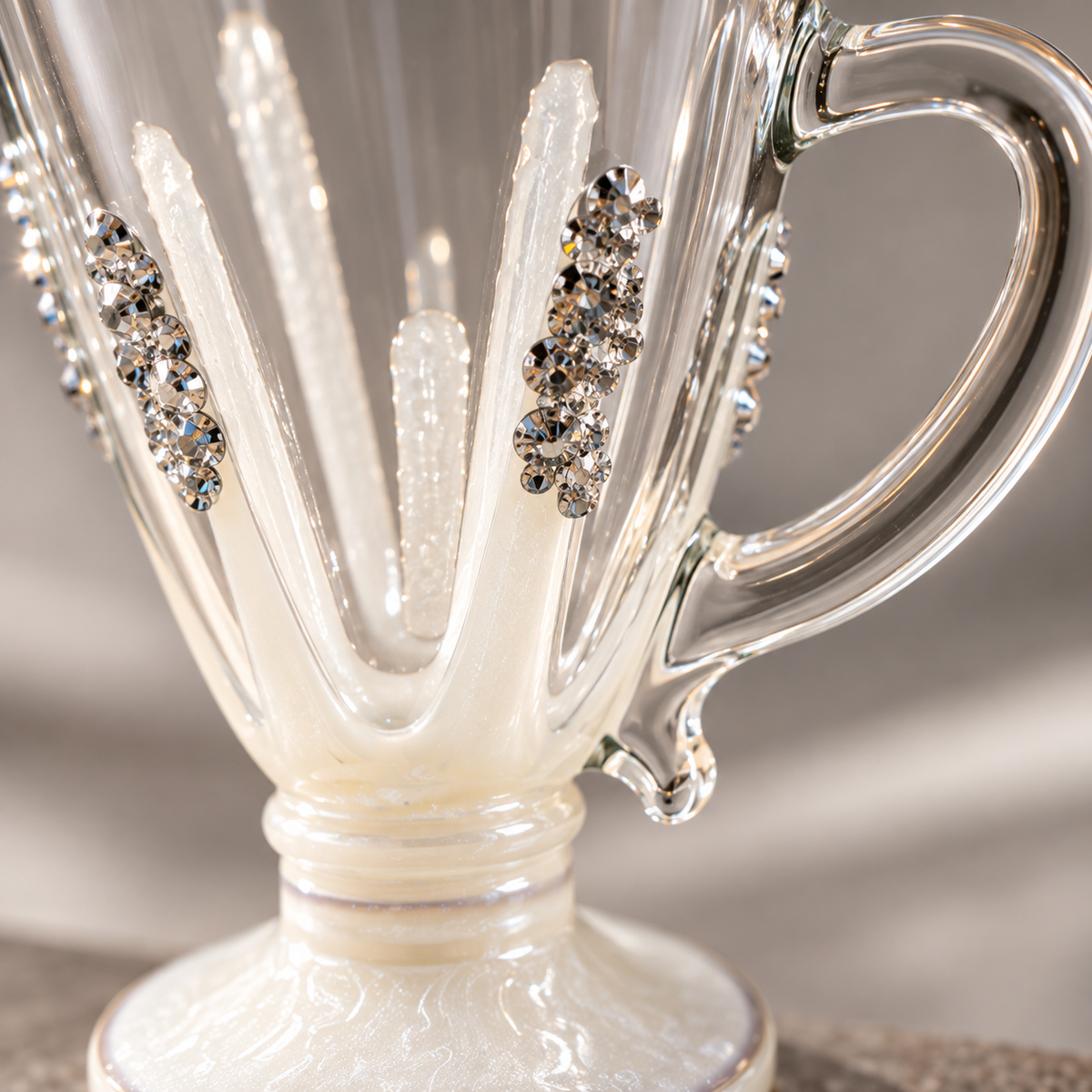 Handcrafted Tea & Coffee Cups Set of 6 with Pearlescent Accents & Crystal Embellishments
