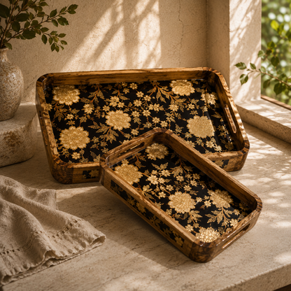 Luxury Mango Wood Serving Tray with Elegant Floral Design