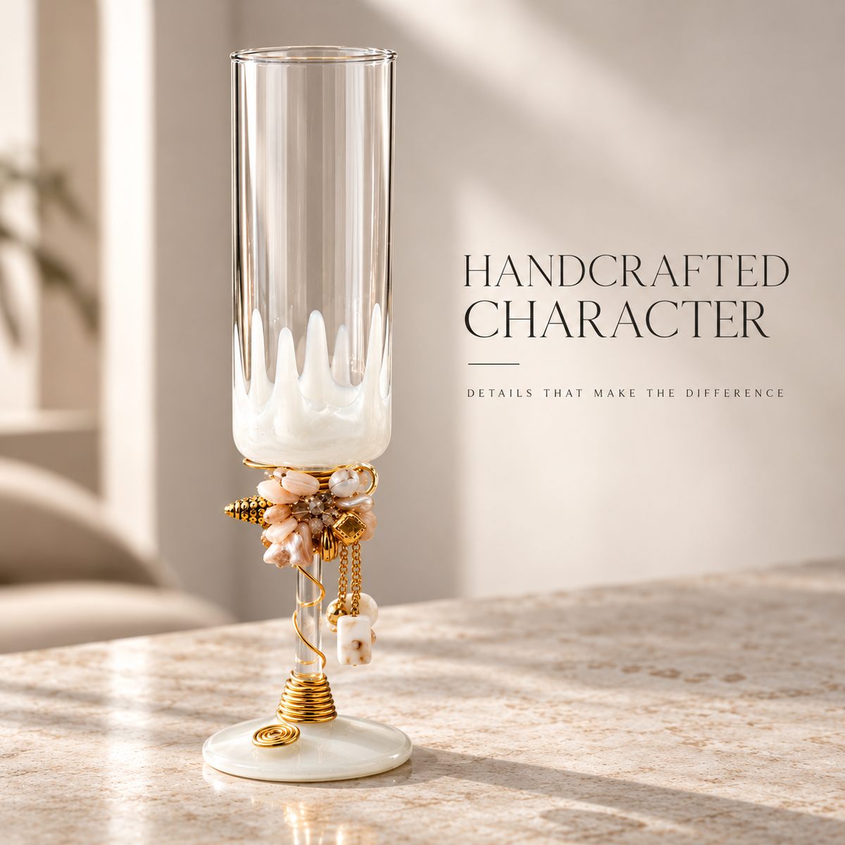 Sajja Kreation Handcrafted Pearl Accent Champagne Flute Set of 6
