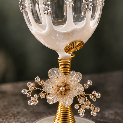 Sajja Kreation Handcrafted Wine Glass Set of 6 with Floral Pearl & Resin Detailing