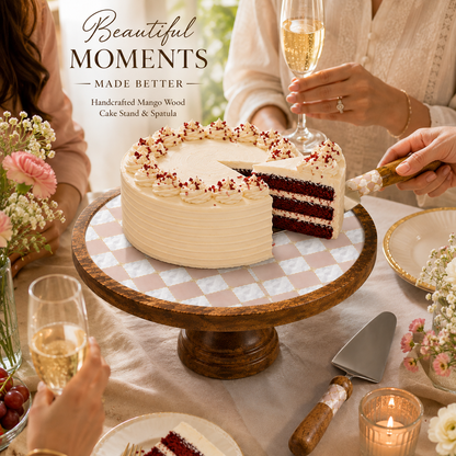 Mango Wood Cake Stand with Cake Spatula