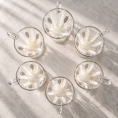 Handcrafted Tea & Coffee Cups Set of 6 with Pearlescent Accents & Crystal Embellishments