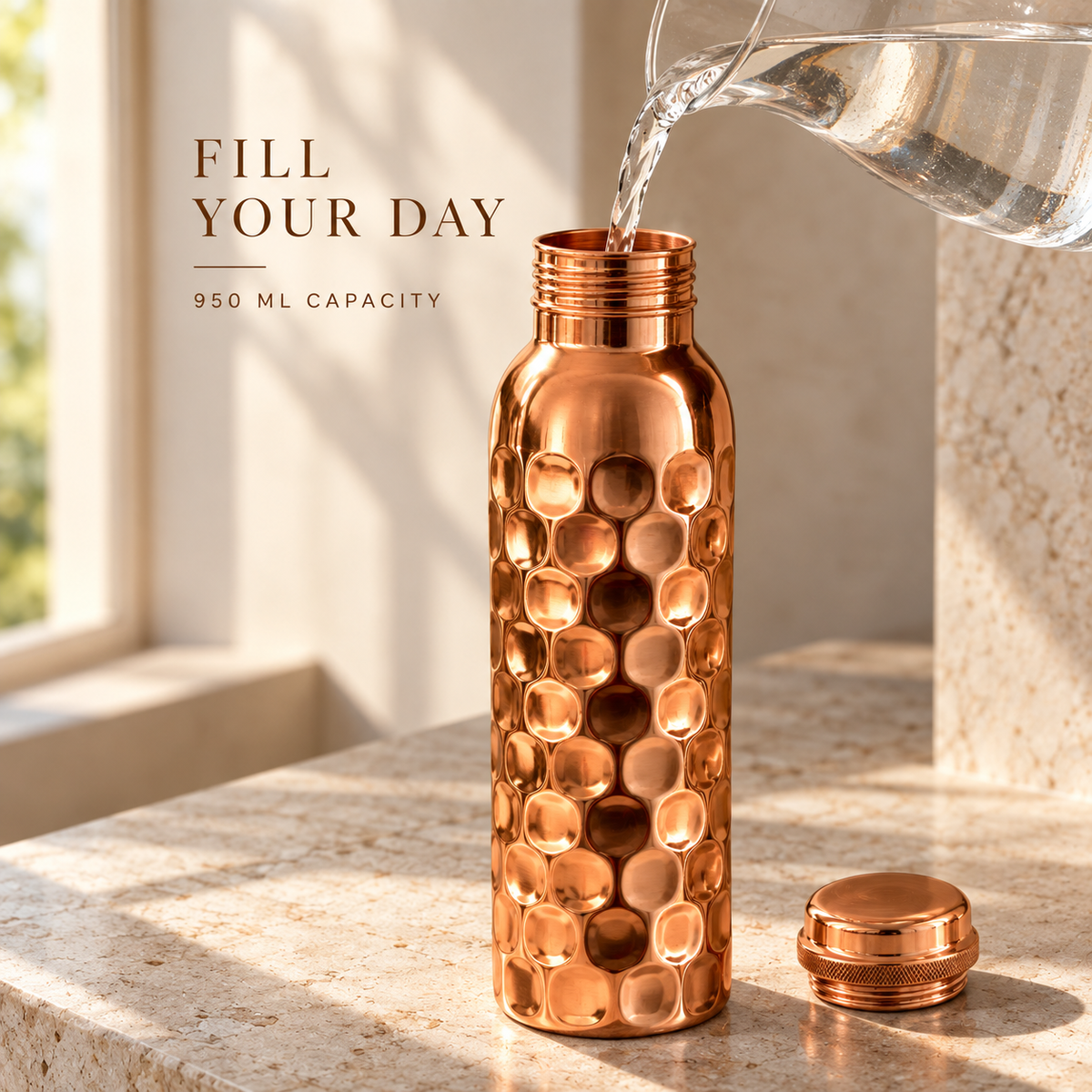 Hammered Copper Water Bottle – 950 ml