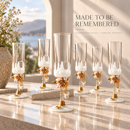 Sajja Kreation Handcrafted Pearl Accent Champagne Flute Set of 6