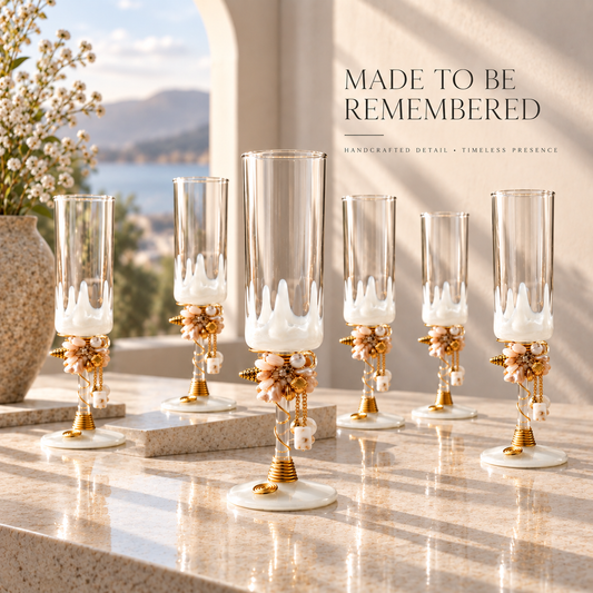 Sajja Kreation Handcrafted Pearl Accent Champagne Flute Set of 6
