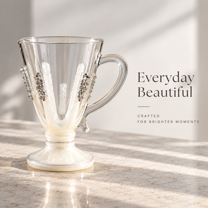 Handcrafted Tea & Coffee Cups Set of 6 with Pearlescent Accents & Crystal Embellishments