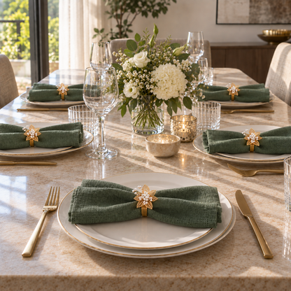 Sajja Kreation Blush Bloom Floral Napkin Rings with Beaded & Gold-Tone Detailing – Set of 6