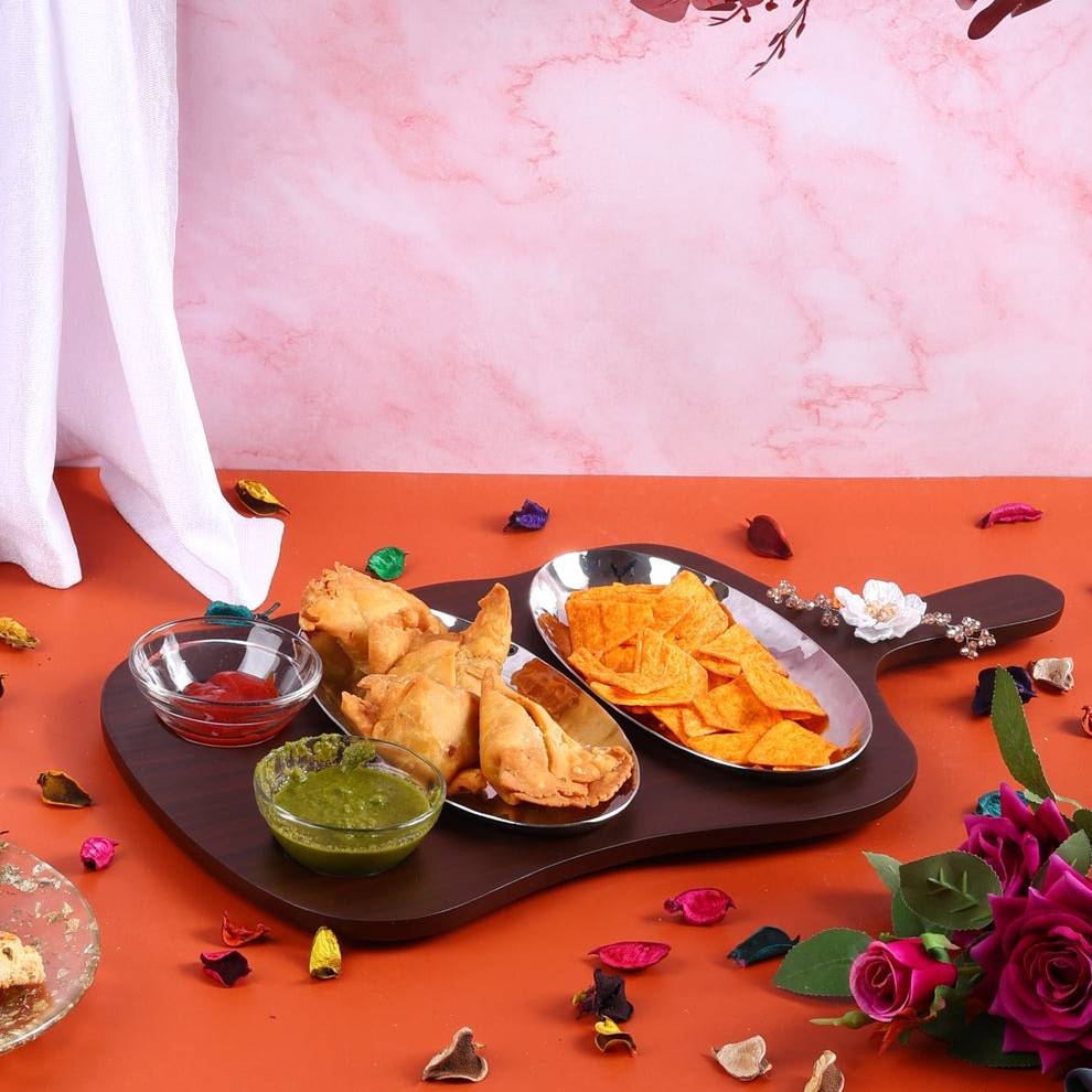 Dual Dish Serving Platter Set with Snack Bowl