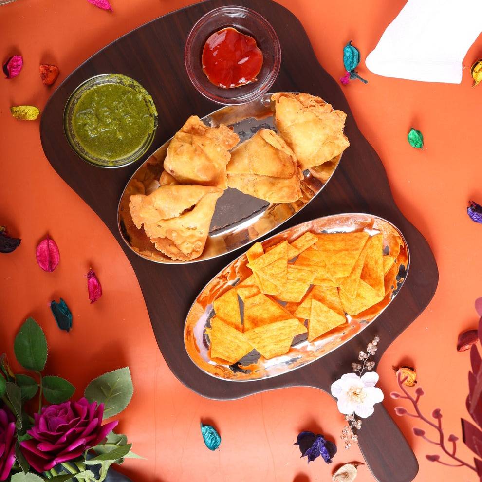 Dual Dish Serving Platter Set with Snack Bowl