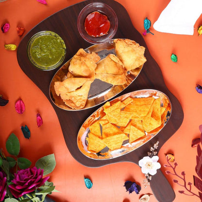 Dual Dish Serving Platter Set with Snack Bowl