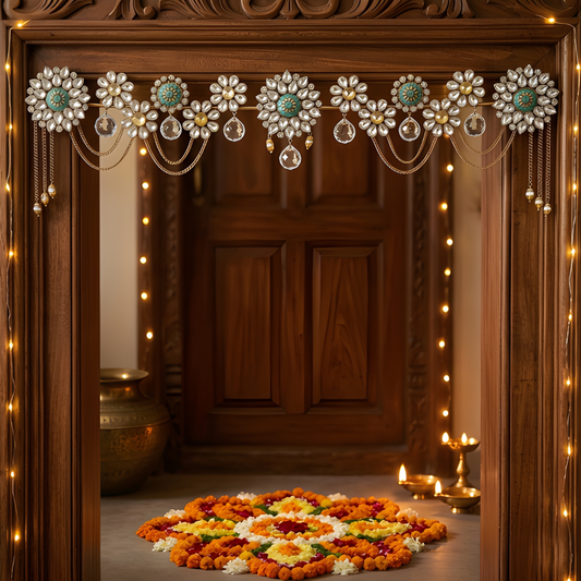 Handcrafted Metal Crystal Toran – Elegant Auspicious Door Decor