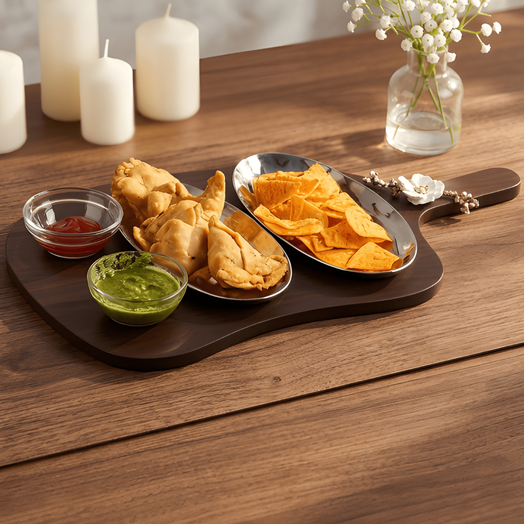 Dual Dish Serving Platter Set with Snack Bowl
