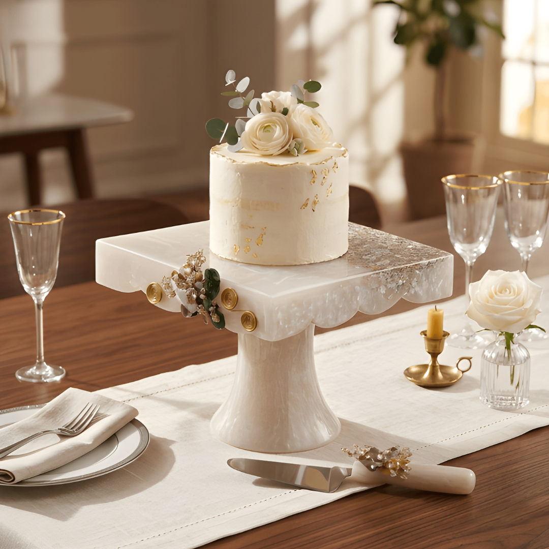 Square Resin Cake Stand with Spatula