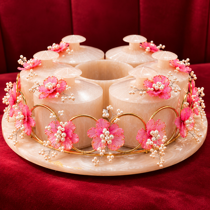 Resin Revolving 6 Jar Platter with Airtight Jars & Handcrafted Decoration | 360° Rotating Multipurpose Organizer