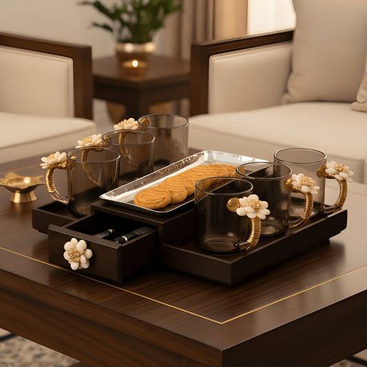 Latest handicrafts Wooden Serving Tray with Utensils
