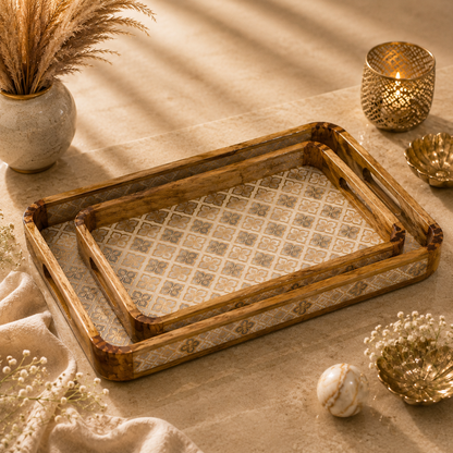 Luxury Mango Wood Serving Tray with Elegant Floral Design