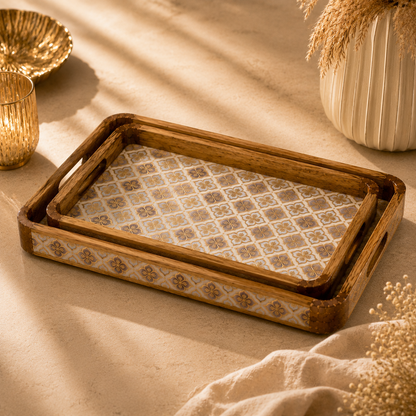 Luxury Mango Wood Serving Tray with Elegant Floral Design