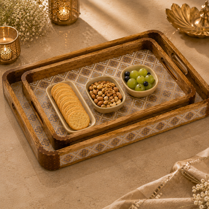 Luxury Mango Wood Serving Tray with Elegant Floral Design