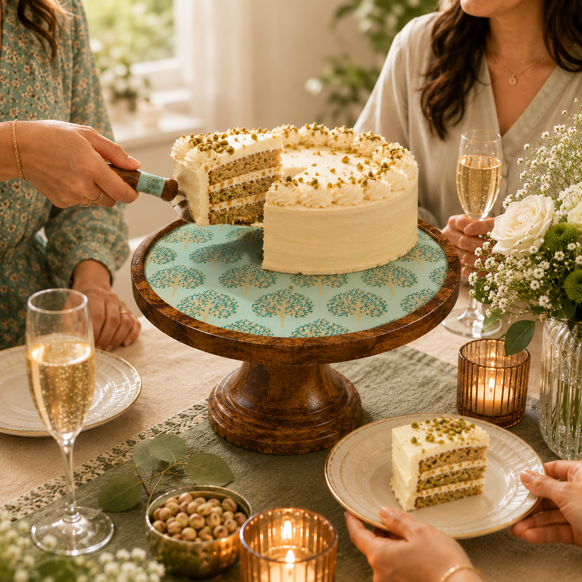 Mango Wood Cake Stand with Cake Spatula