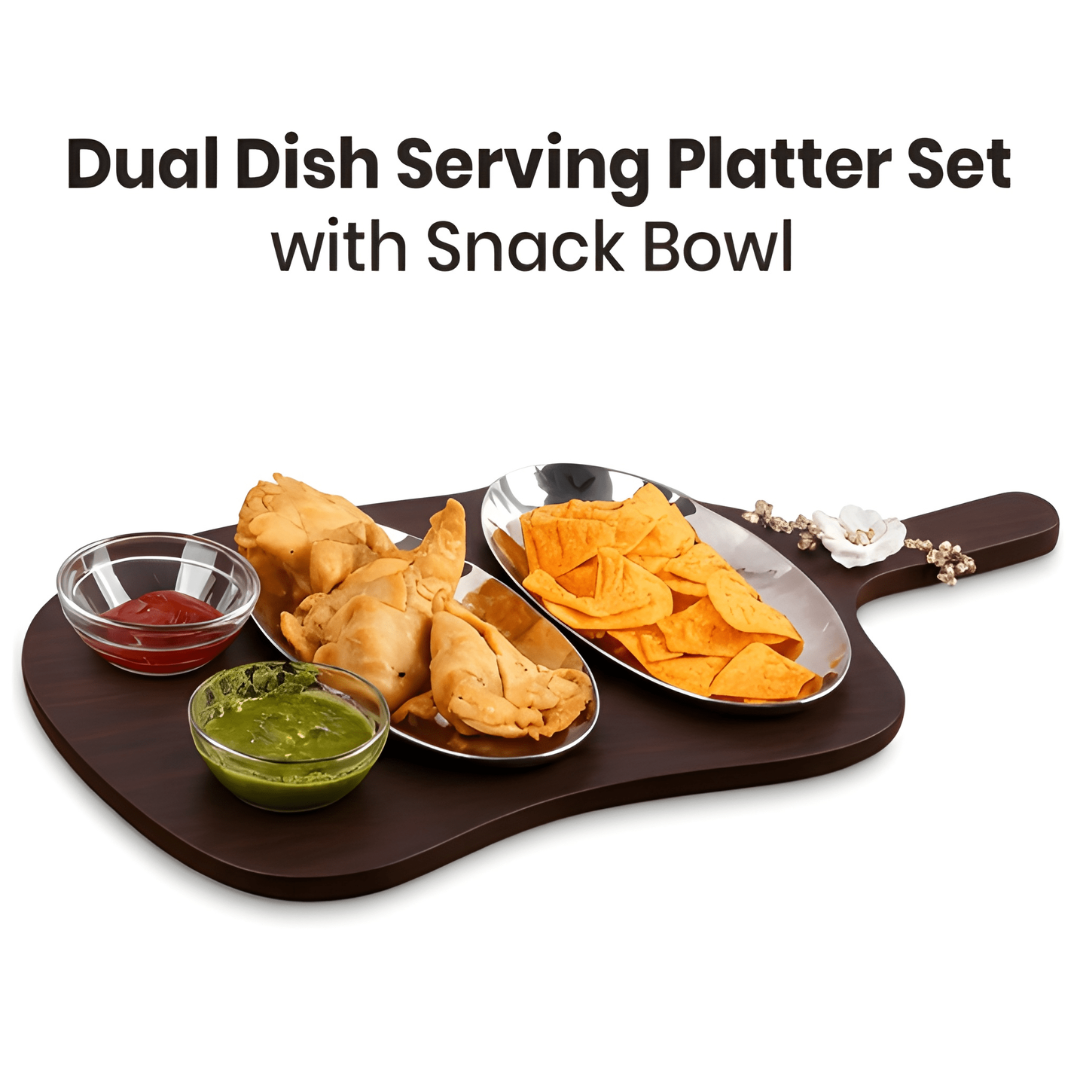 Dual Dish Serving Platter Set with Snack Bowl