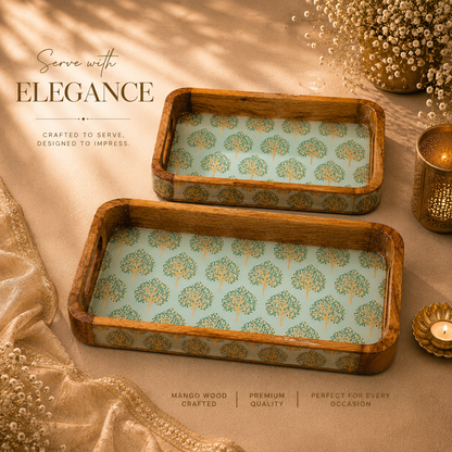 Luxury Mango Wood Serving Tray with Elegant Floral Design