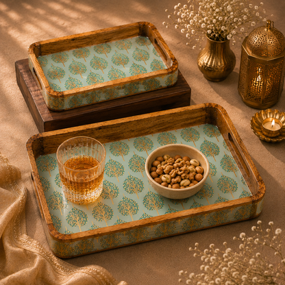 Luxury Mango Wood Serving Tray with Elegant Floral Design