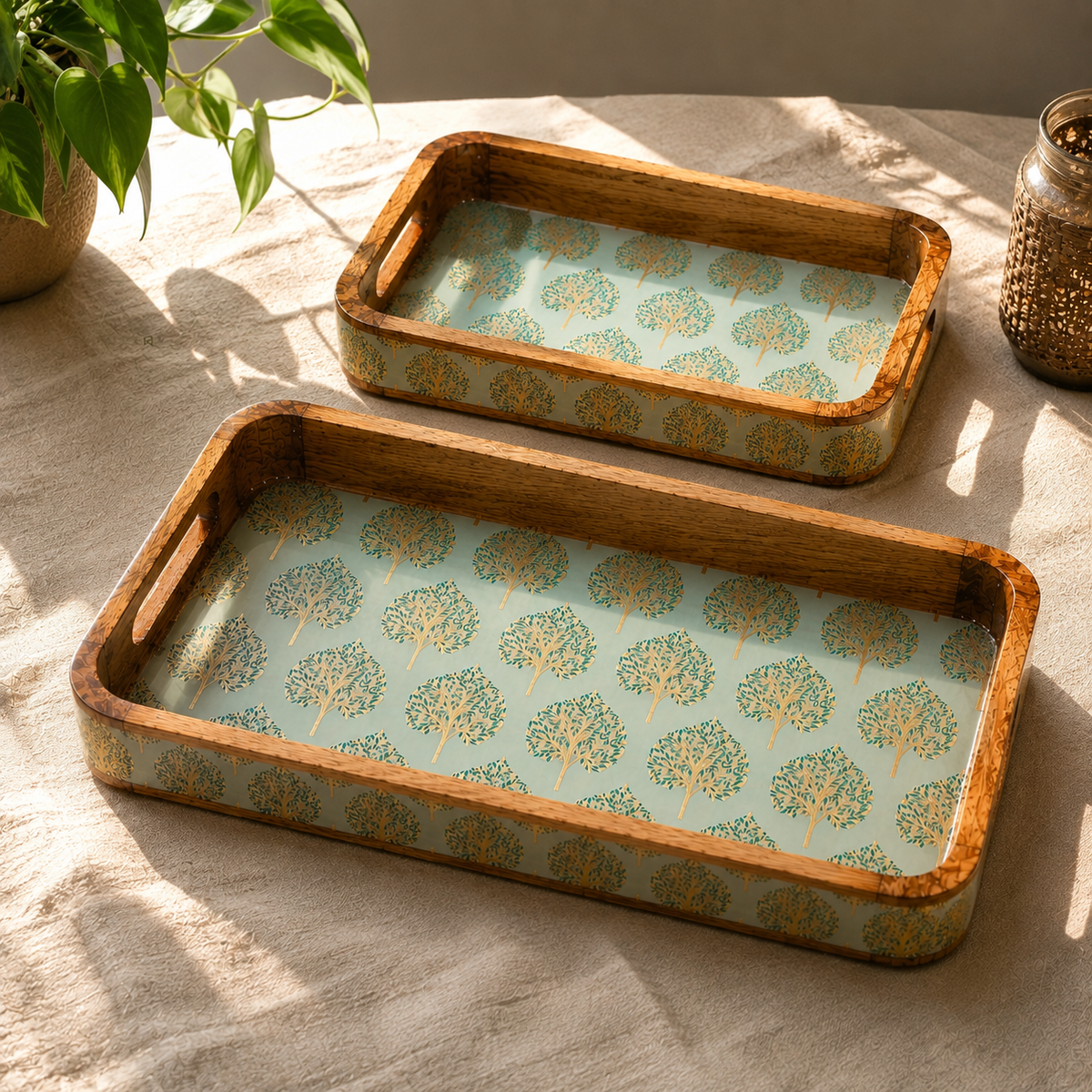 Luxury Mango Wood Serving Tray with Elegant Floral Design