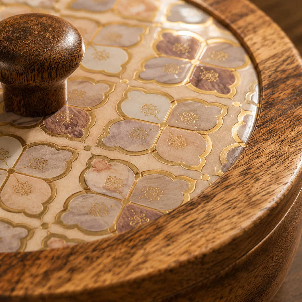 Mango Wood Roti Box with Floral Printed Lid