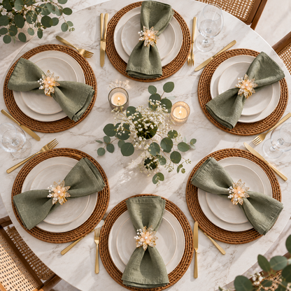 Sajja Kreation Blush Bloom Floral Napkin Rings with Beaded & Gold-Tone Detailing – Set of 6