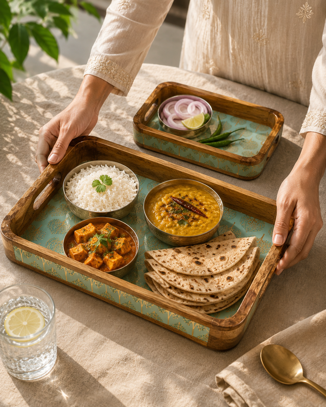 Luxury Mango Wood Serving Tray with Elegant Floral Design