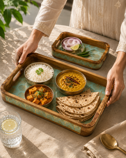 Luxury Mango Wood Serving Tray with Elegant Floral Design