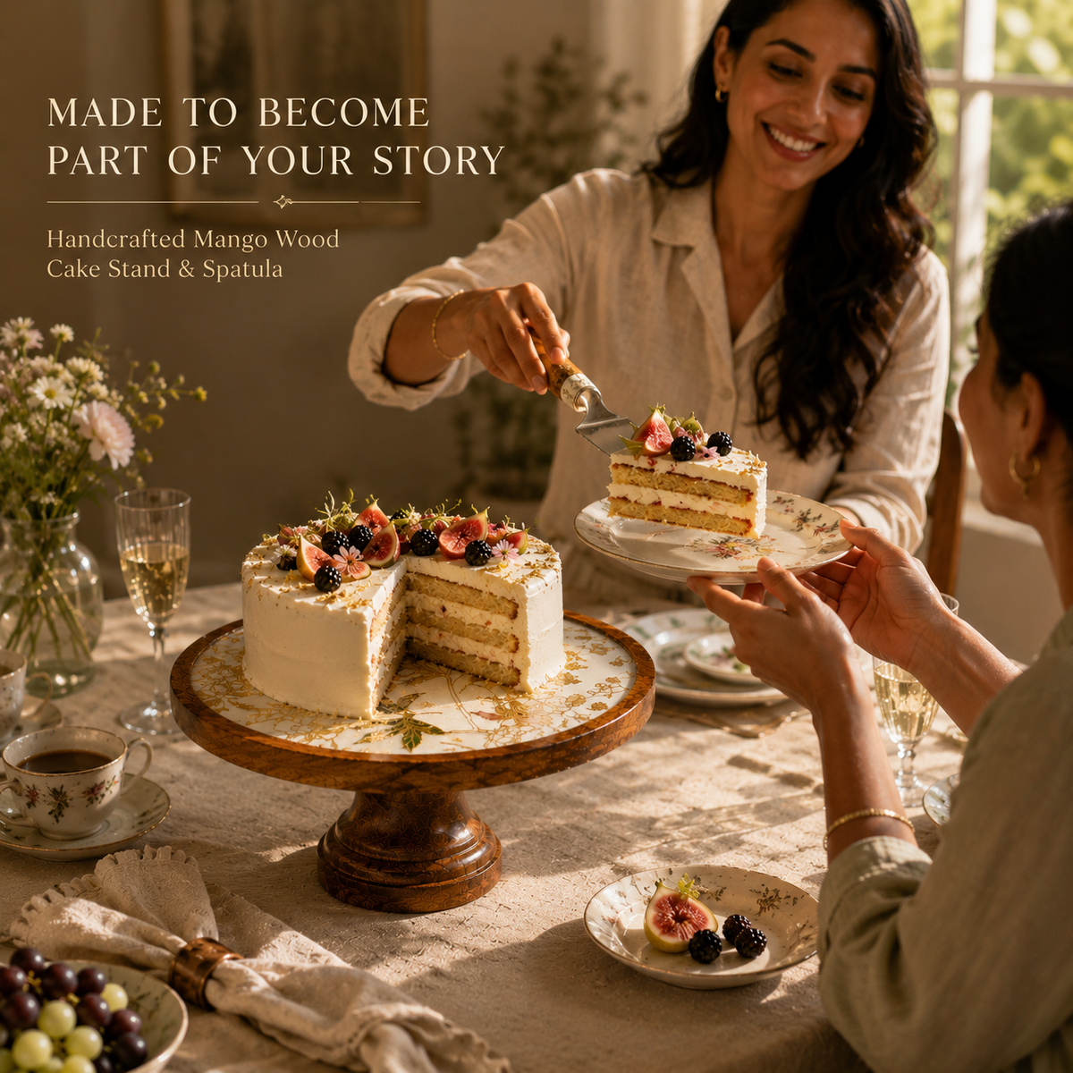 Mango Wood Cake Stand with Cake Spatula