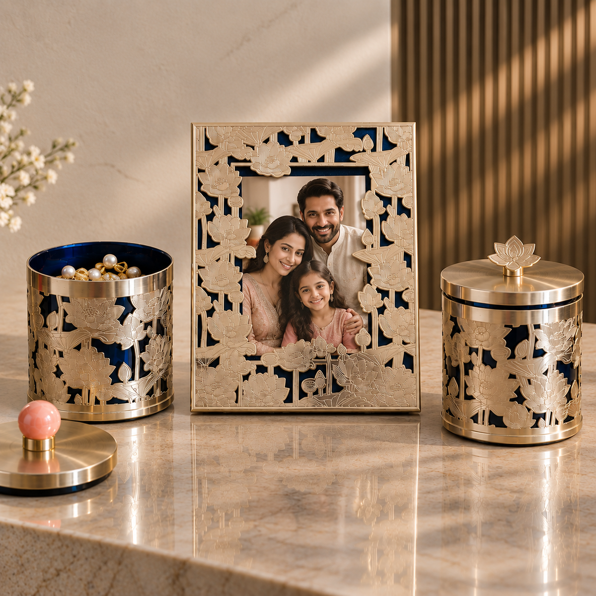 Lotus German Silver Photo Frame & Decorative Bowl Combo Set.
