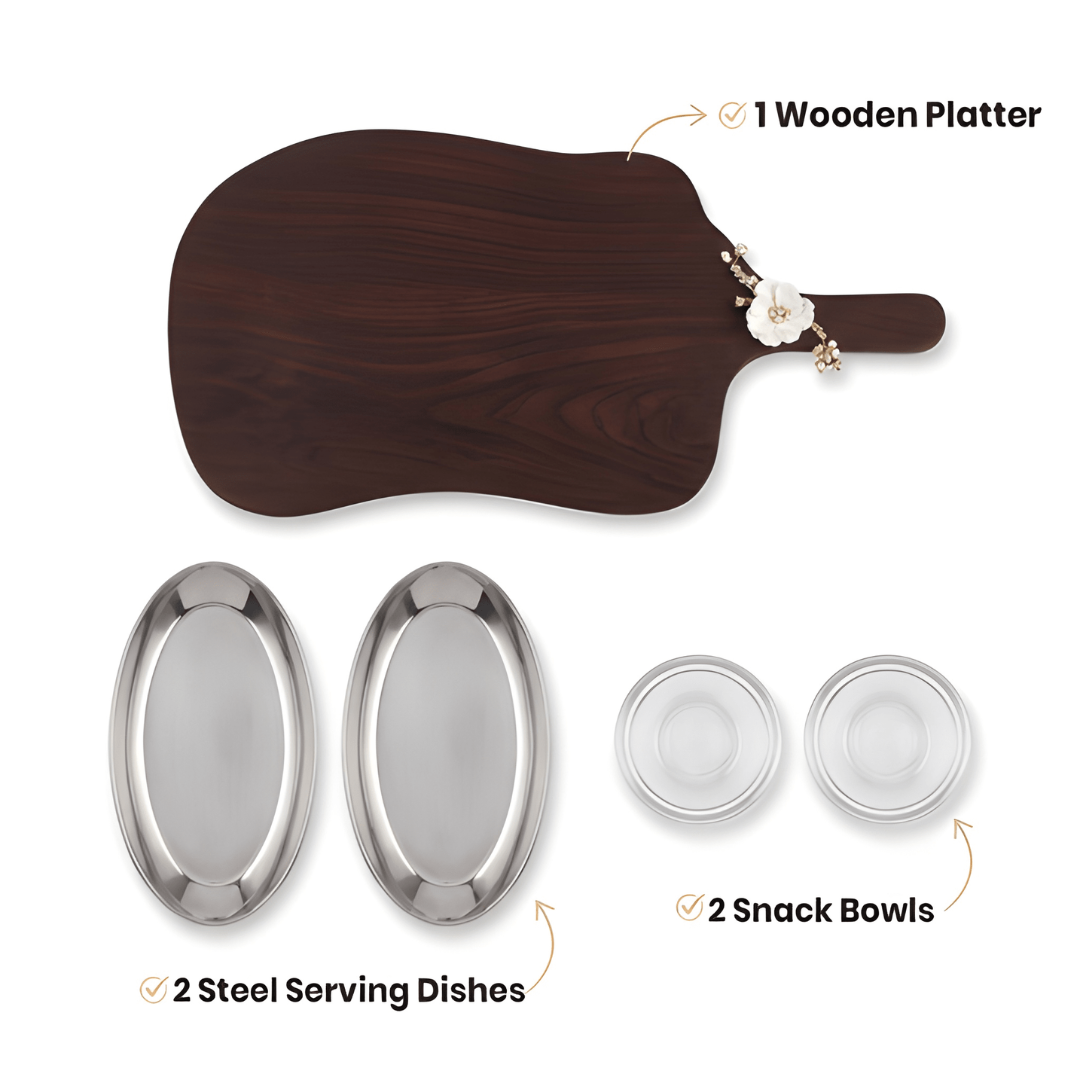 Dual Dish Serving Platter Set with Snack Bowl