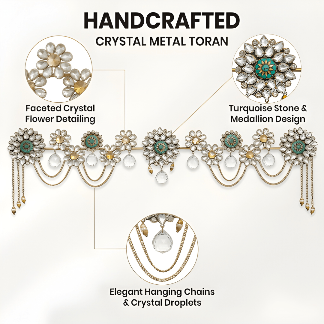 Handcrafted Metal Crystal Toran – Elegant Auspicious Door Decor extra image