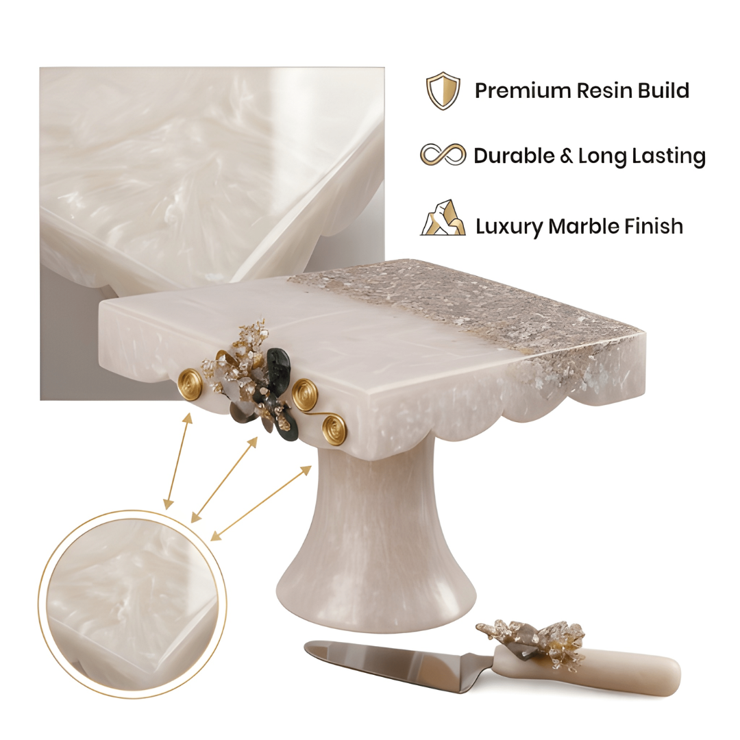Square Resin Cake Stand with Spatula
