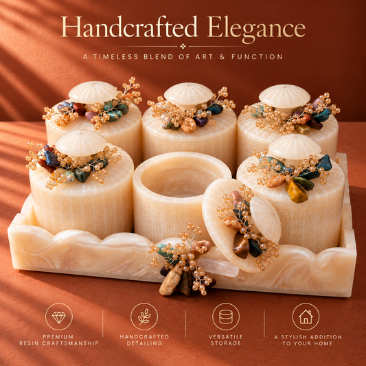 Handcrafted Resin Dry Fruit & Multipurpose Organiser Set with 6 Lidded Containers