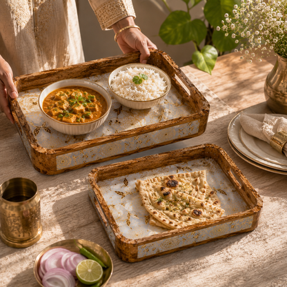Luxury Mango Wood Serving Tray with Elegant Floral Design